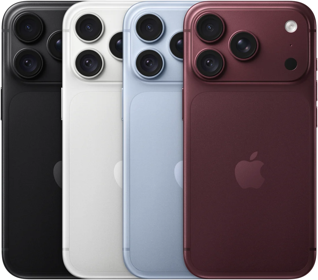 iPhone 18 Pro nas cores preto, prateado, glacial e bordô